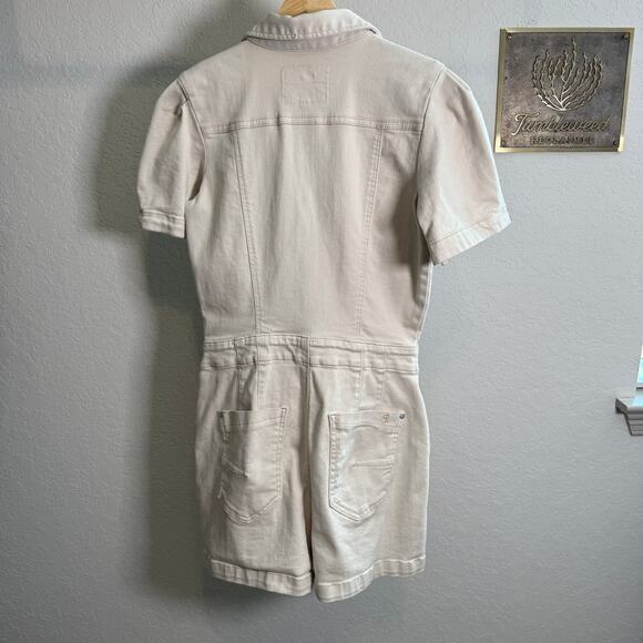 Women's Pilcro Anthropologie Cream Short Sleeve Denim Romper Size 10 - Picture 8 of 8